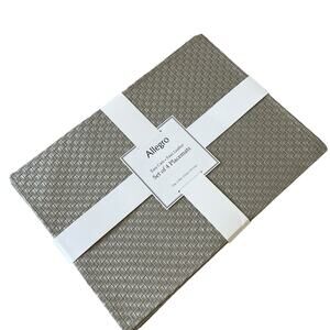 Allegro Metallic Silver Faux Leather Placemats 13x18 Set of 4 Holiday Glam NEW